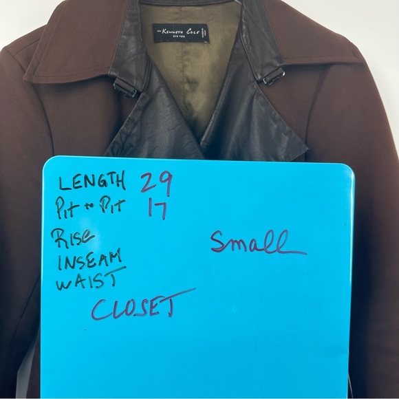 Kenneth Cole New York Midi Trench Coat Womens 42 6 Brown Belted Collar - Picture 10 of 10